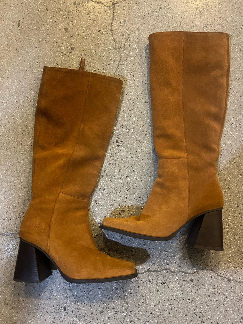 Feners Women's Tall Suede Block Heel Boots, Tan, Size 38 - Made in Spain